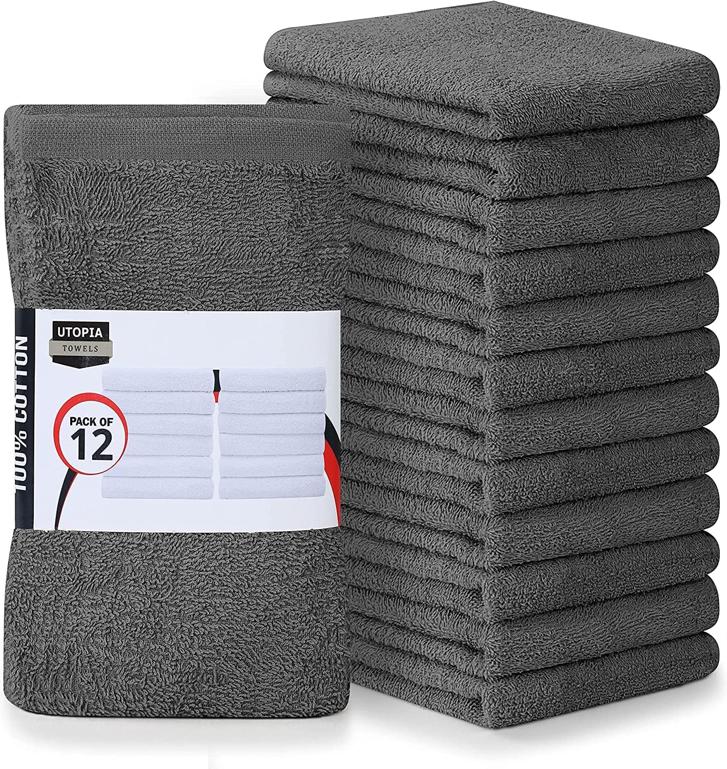 Kitchen Bar Mops, Pack of 12, 16 by 19 Inches, 100% Cotton Super Absorbent Grey Towels, Multi-Purpose Cleaning Towels for Home and Kitchen Bars