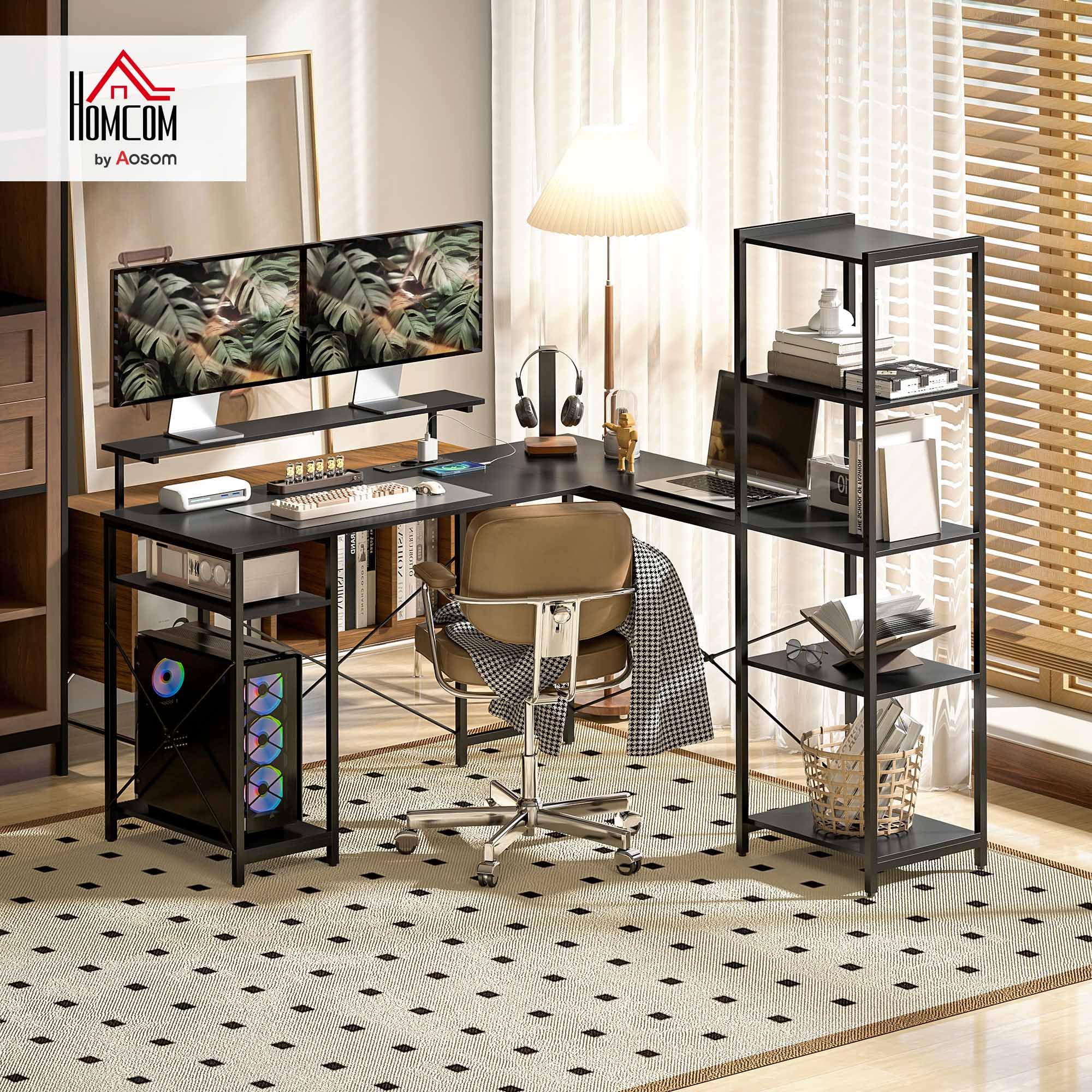 HOMCOM Biurko gamingowe L-kształtne 137 x 140 x 139,5 cm Czarny