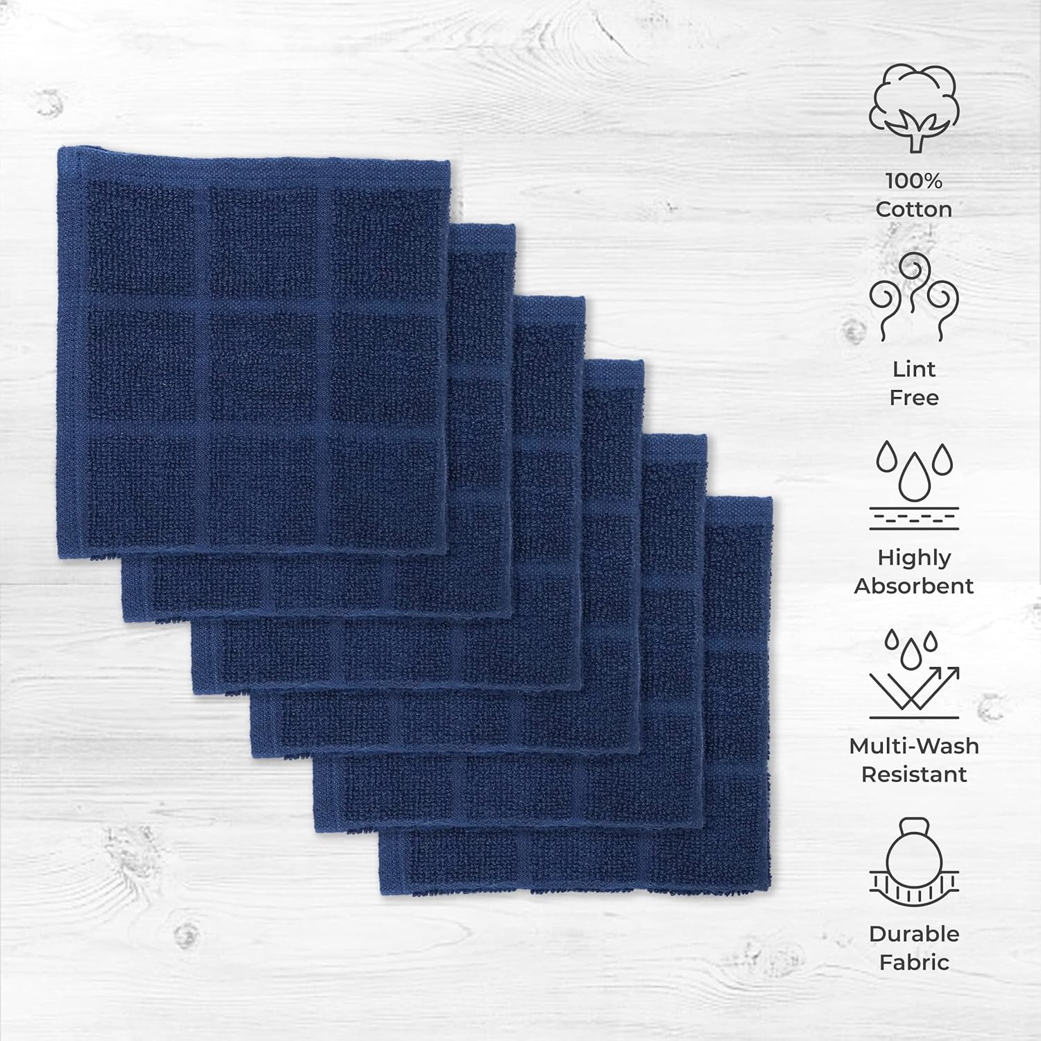 100% Cotton Terry Dish Cloth & Dish Towel, 6 Pack, Super Soft and Absorbent Kitchen Towels, Perfect for Kitchen Cleaning and Dish Washing (Navy Blue 6 Pack) - Image 2