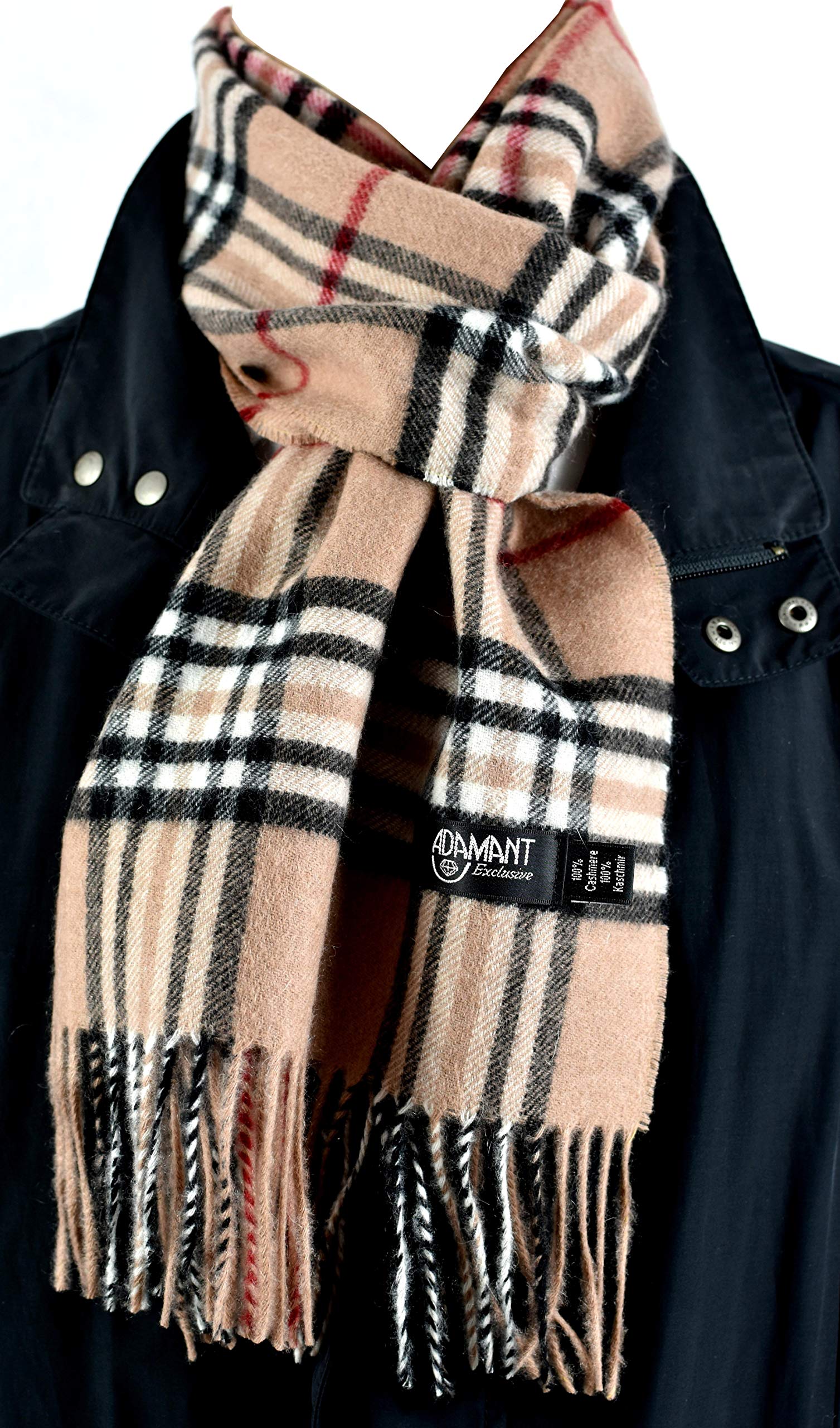 Adamant, sciarpa da uomo in 100% puro cashmere, super morbida, 180 cm di lunghezza, tinta unita e a quadretti, tinta unita