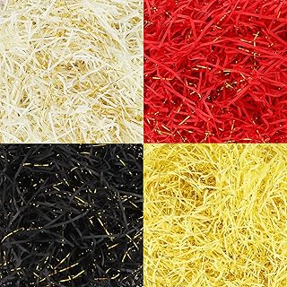 Papier de remplissage cadeau,4 couleurs de papier de soie déchiqueté en raphia de Noël,papier de soie déchiqueté artisanal de remplissage de panier 200g pour emballage cadeau bricolage Red