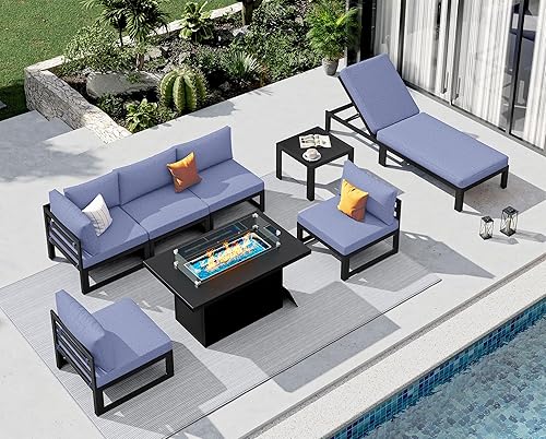 Miniatura 852 de NICESOUL 7 Piece White Powder-Coated Aluminum Patio Furniture with Fire Pit Table, 29 Inch Extra Wide Outdoor Sectional Sofa for 6, High-End Heavy