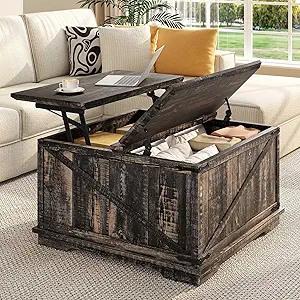 DWVO Lift Top Coffee Table with Storage, Farmhouse Coffee Tables for Living Room, Square Coffee Table with Lifting Top Wood Center Table with Large Hidden Storage, Brown
