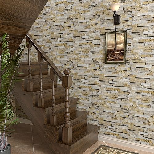 Miniatura 7 de VaryPaper Papel tapiz de ladrillo de pizarra para despegar y pegar, papel tapiz de piedra autoadhesivo, extraíble, rollo de papel de pared de