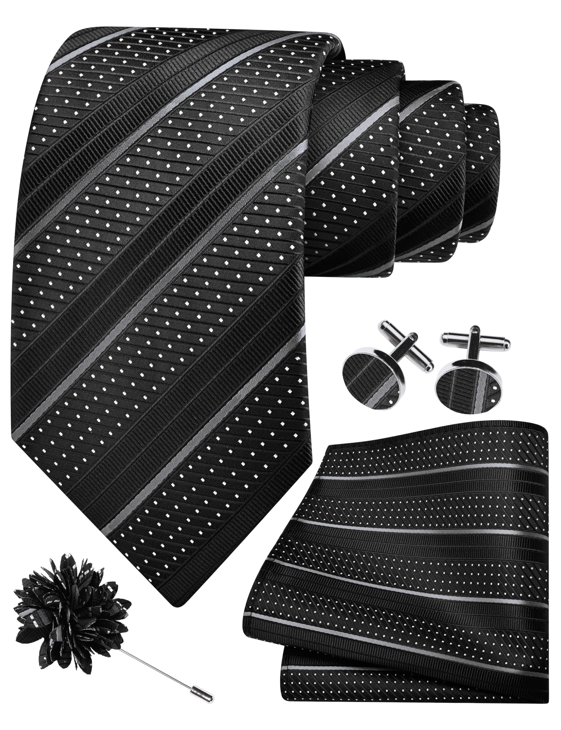 gusleson 3.15"(8cm) Striped Tie for Men With Lapel Pin Necktie Hankerchief Cufflinks Set-picture-17
