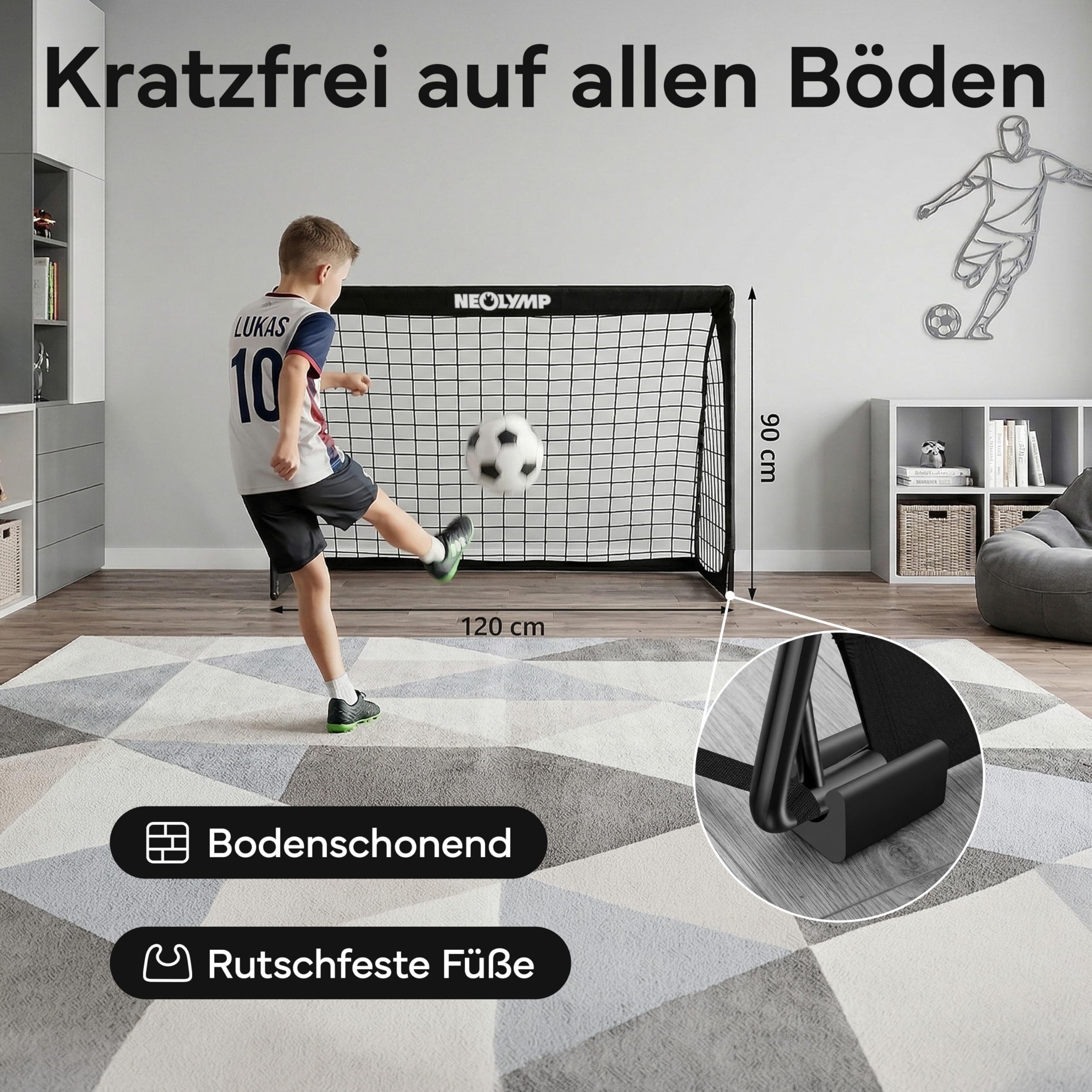 NEOLYMP Fußballtor Kinder Set – Faltbare Tore für Garten & Outdoor – Robuste 9 mm Fiberglas-Stangen – Mit Hütchen, Karabinern, Indoor-Füße & Tragetasche – Fußball-Training - Fußball Trainingszubehör