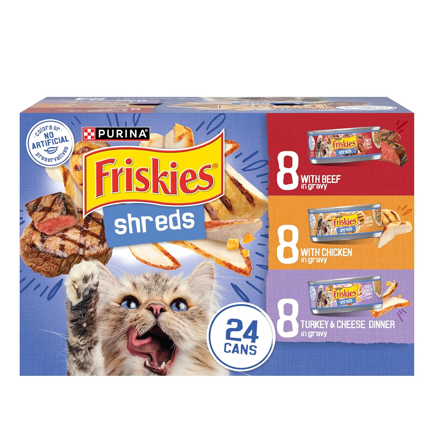 Purina Friskies Gravy Wet Cat Food Variety Pack Shreds With Beef With Chicken and Turkey and Cheese Dinner