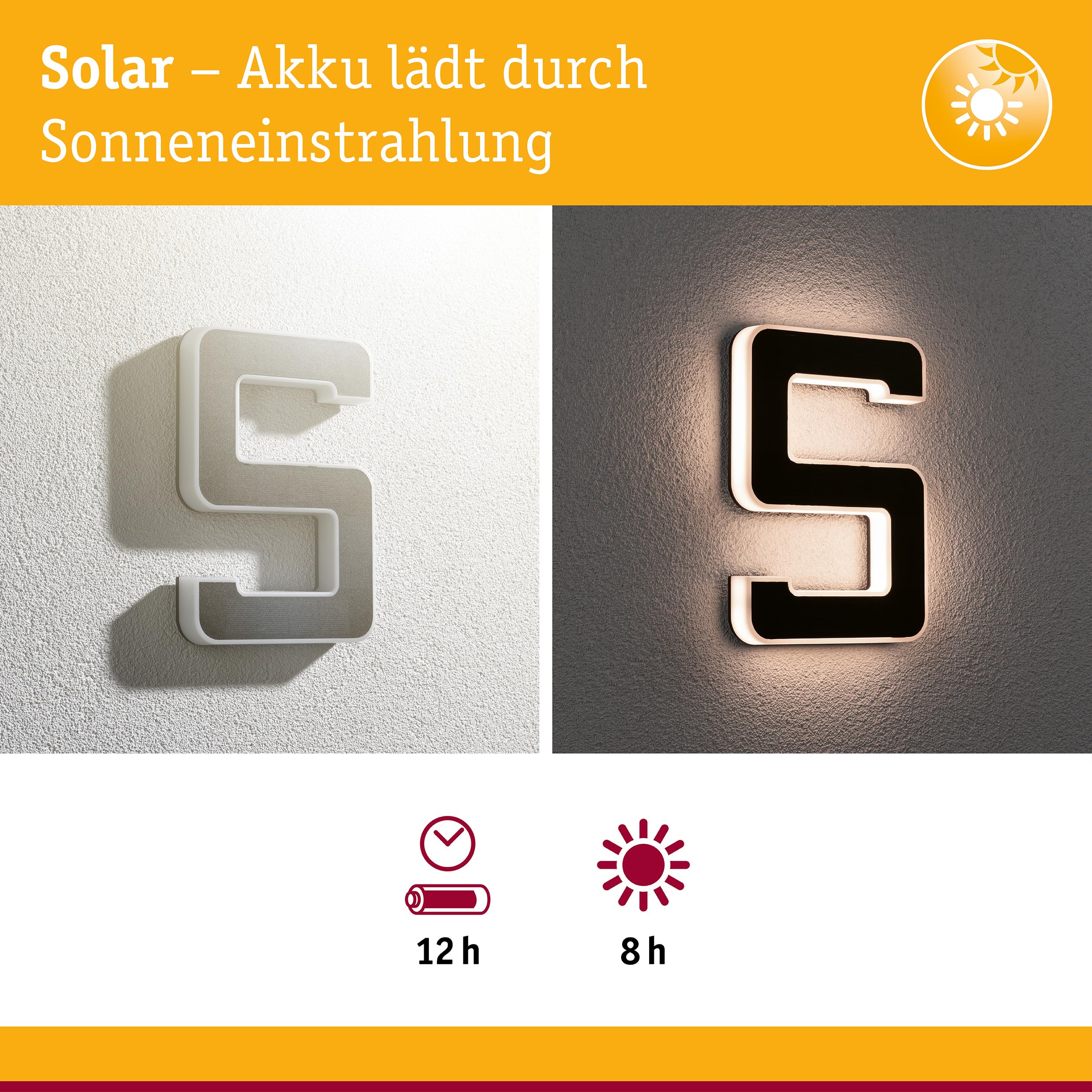 Paulmann 79846 LED Solar Hausnummer 5 IP44 Warmweiß Akku wechselbar incl. 1x0,2 Watt Solarleuchte Schwarz Solarlampe Kunststoff Solarlicht 3000 K
