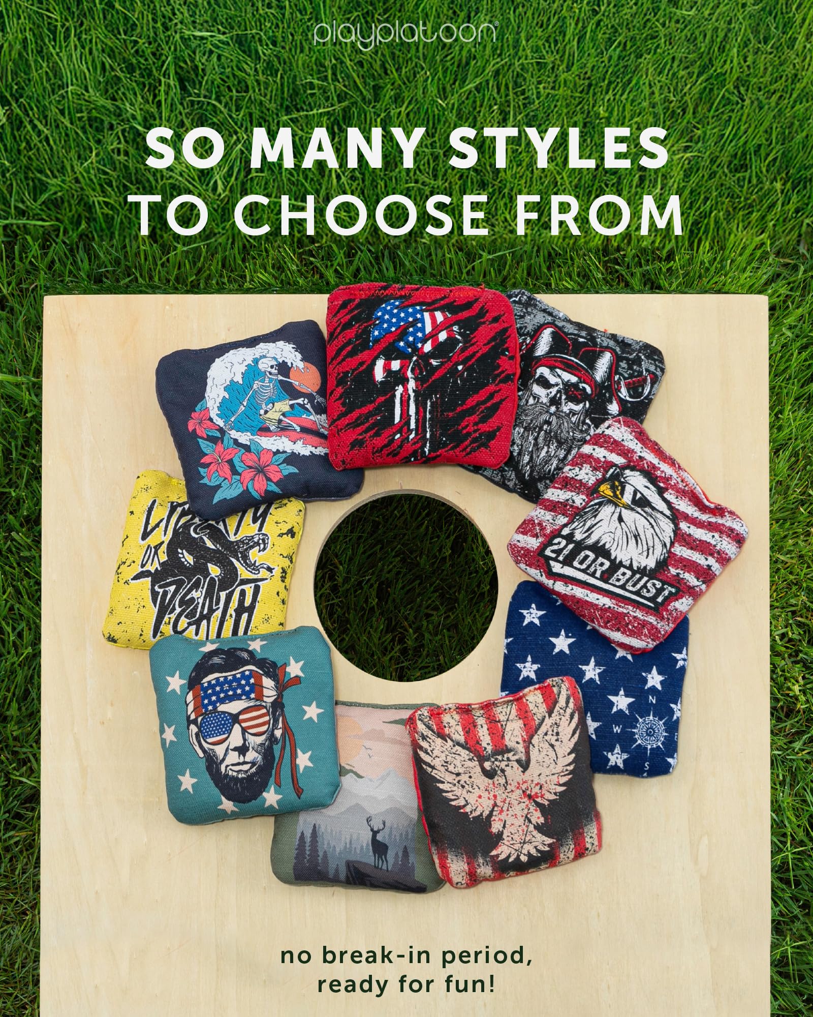 Play Platoon Turnier-Serie Cornhole Bags Set mit 8 Verordnungen – Pro Style doppelseitige glatte und klebrige Seitentaschen, Serie 2024