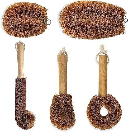 SKARBY Mega Eco Brush Collection - Juego de 5 cepillos de madera natural y Tawashi para uso doméstico y cocina - Cero residuos y sin plástico -