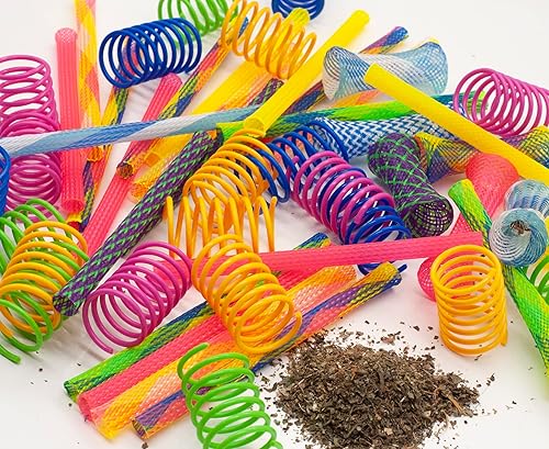 Miniatura 4 de Fashion's Talk 49 piezas de juguete de primavera para gato para gatito, bolsa de hierba gatera, tubos de malla, juguete de gato de primavera a