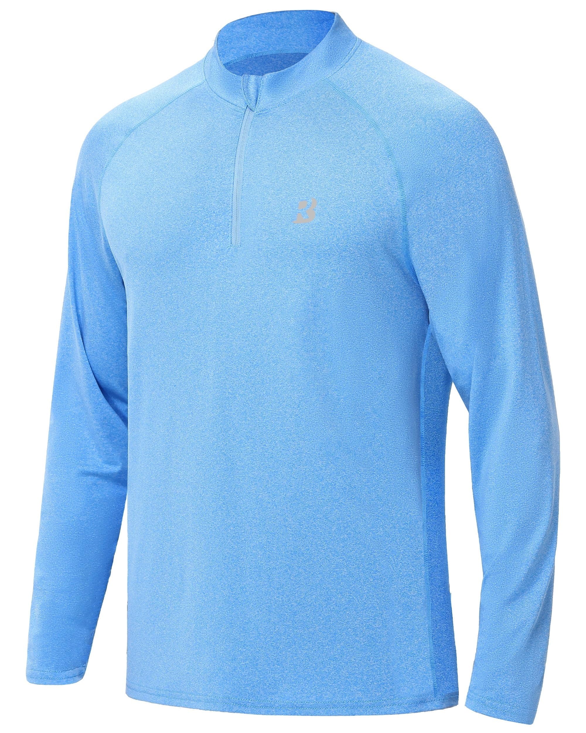 Roadbox Quarter Zip Pullover Men Sun Shirts, Running Workout Long Sleeve UV Shirt, UPF 50+ Quick Dry Athletic Rash Guard