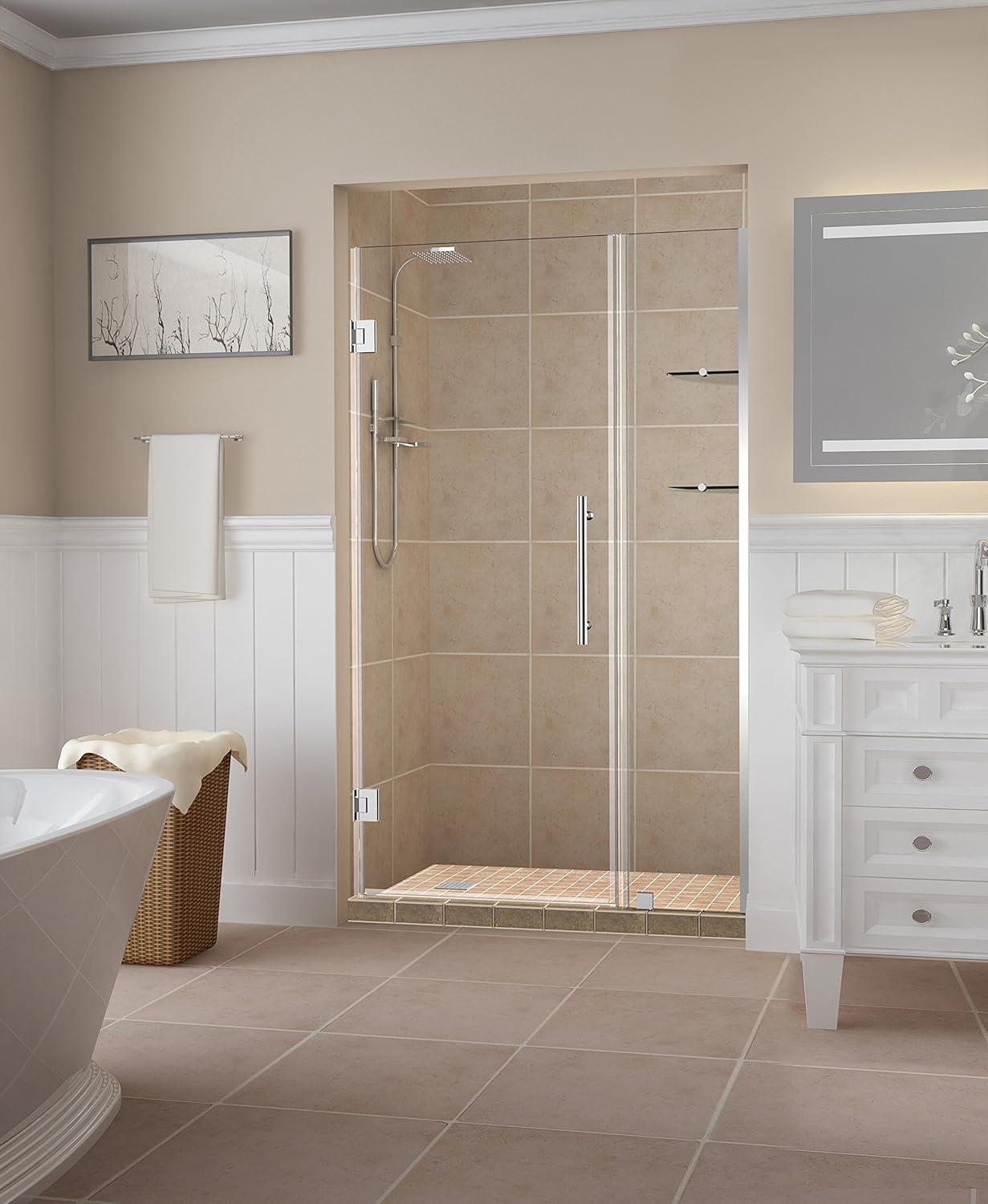 Aston SDR960EZ-CH-4228-10 Belmore GS Frameless Hinged Alcove Shower Door with StarCast Clear Glass and Shelves