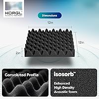 Vista 4 de Korgl® Paneles de espuma a prueba de sonido de 12 x 12 x 2 pulgadas para paredes, forma de caja de huevos con cinta adhesiva de doble cara, paneles
