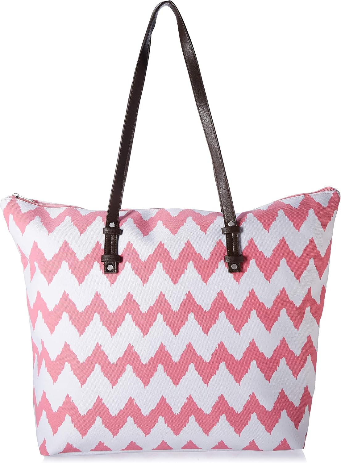 X-Large Chevron Print Canvas Beach Bag Tote - 22"x15"x6" (Pink Chevron)