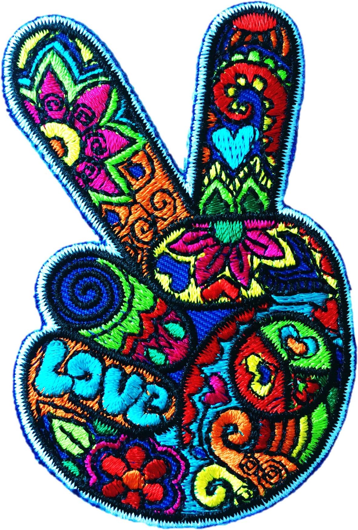 PatchClub Peace and Love Hand Fingers Patch Iron On/Sew On - Peace Sign Patch for Jacket, Jeans, Quilt, Tote Bag