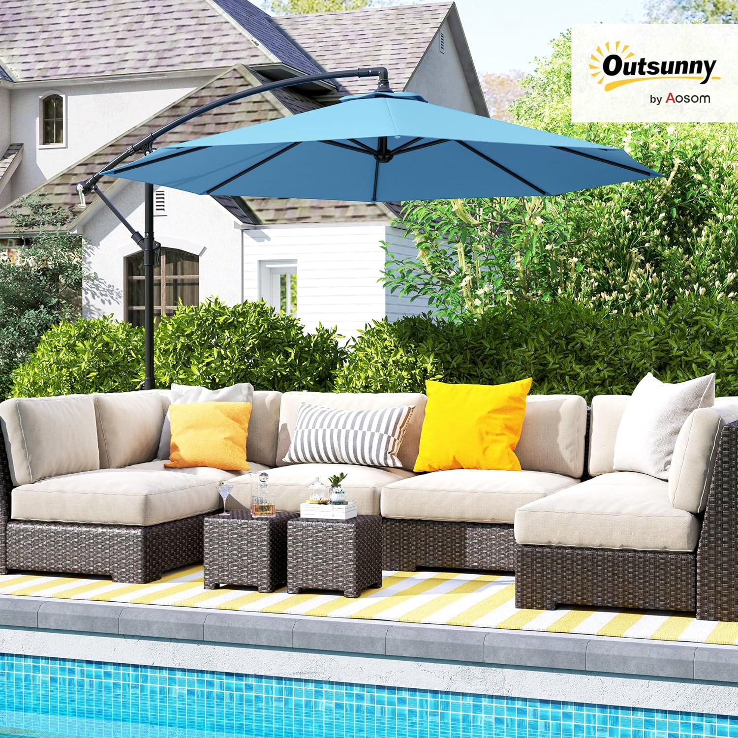 Outsunny 10' Cantilever Hanging Tilt Offset Patio Umbrella with UV & Water Fighting Material and Cross Base (Weight Not Included)