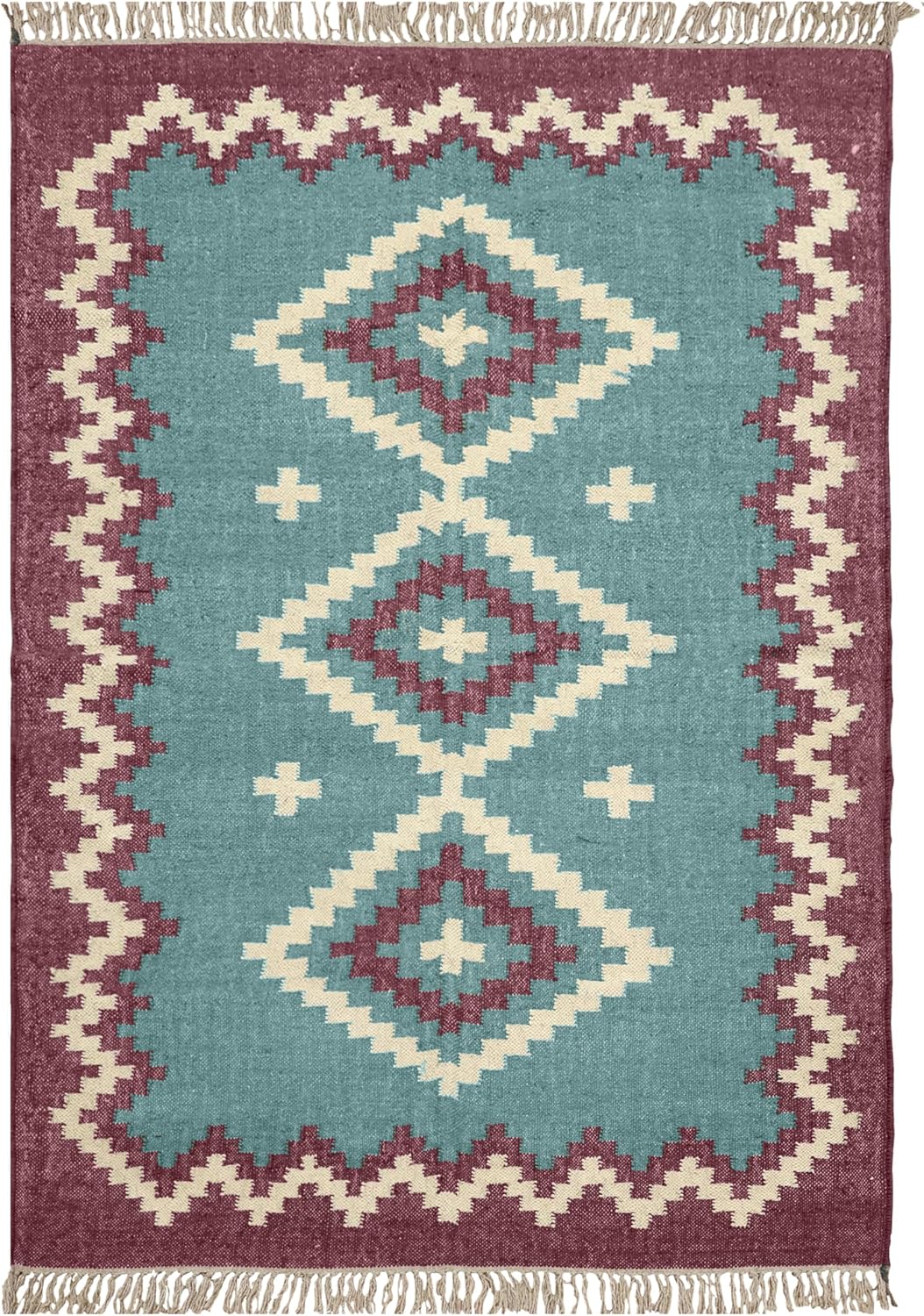 Wool Jute Area Rug 3x5 Area Rug - Turquoise blue, Dull Purple Wool Jute Handwoven Rug Flatweave Rug for Indoor/Outdoor Use High Traffic Area Rug for Lake House Living Room Bedroom Kitchen Dining Room