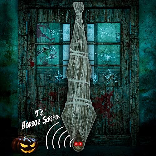 Cocoon Cadáver Decoraciones de Halloween para exteriores grito de terror con ojos LED iluminados, accesorios de casa embrujada, decoración colgante