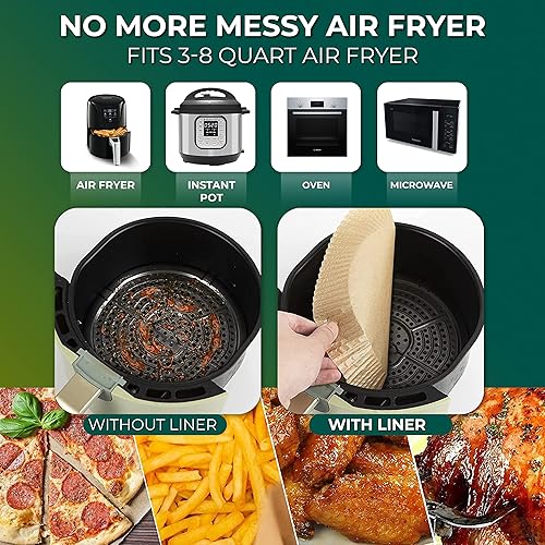 Miniatura 3 de Forro de papel desechable para freidora de aire, 100 unidades antiadherentes desechables para cocinar, asar, hornear, hojas de papel pergamino de