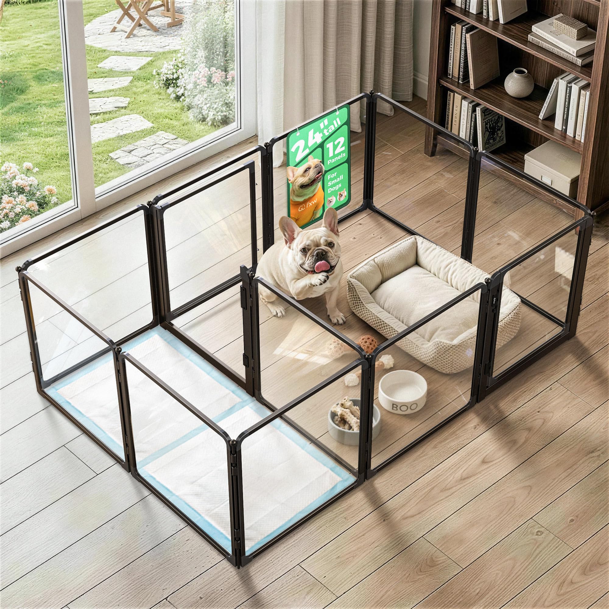 FXW AuraSpace Pro Clear Acrylic Indoor Dog Playpen, 24" H, 12 Panels