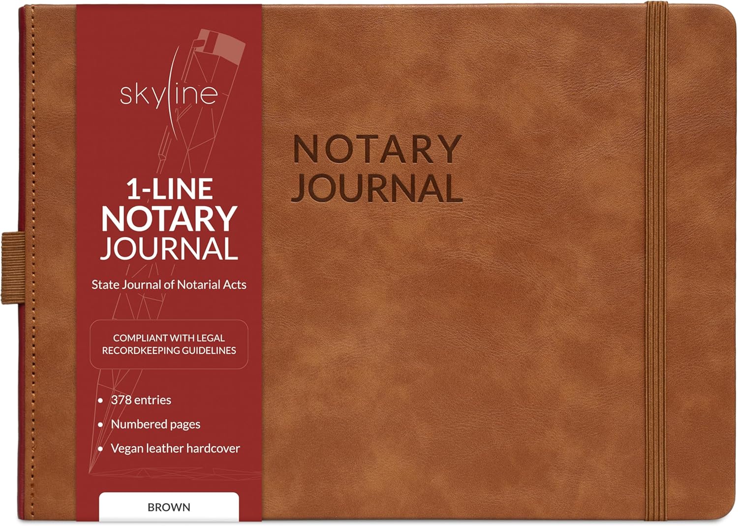Skyline 1-Line Notary Journal Log Book – Official Public Record Book for Notarial Acts & Records – Notary Supplies, 10x7″ (Brown)