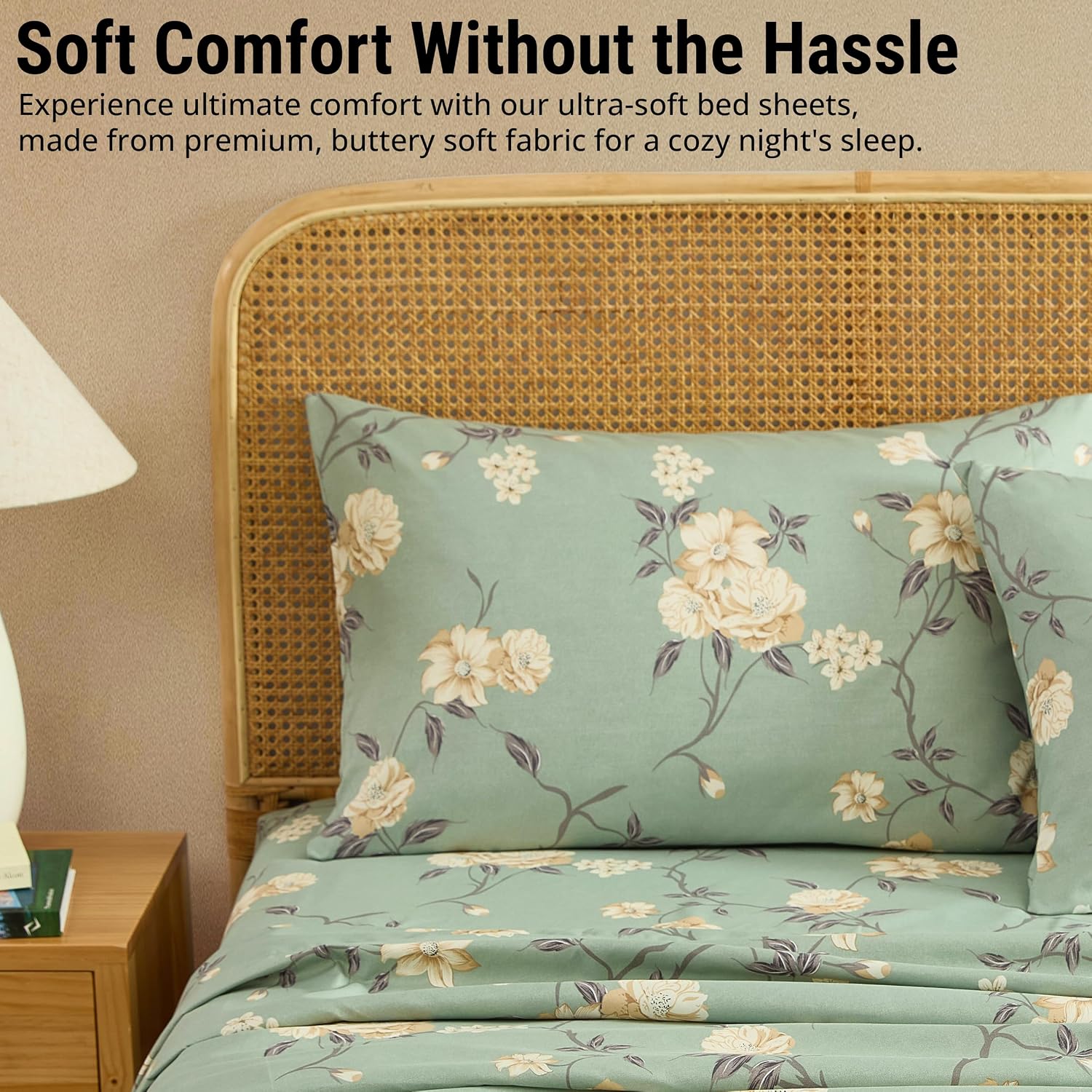 HLC.ME Vintage Green Floral Bed Sheets - 3 Piece Bed Sheet Set - Wrinkle Resistant & Ultra Soft - Fits Mattresses up to 15 Inches Deep (Twin)