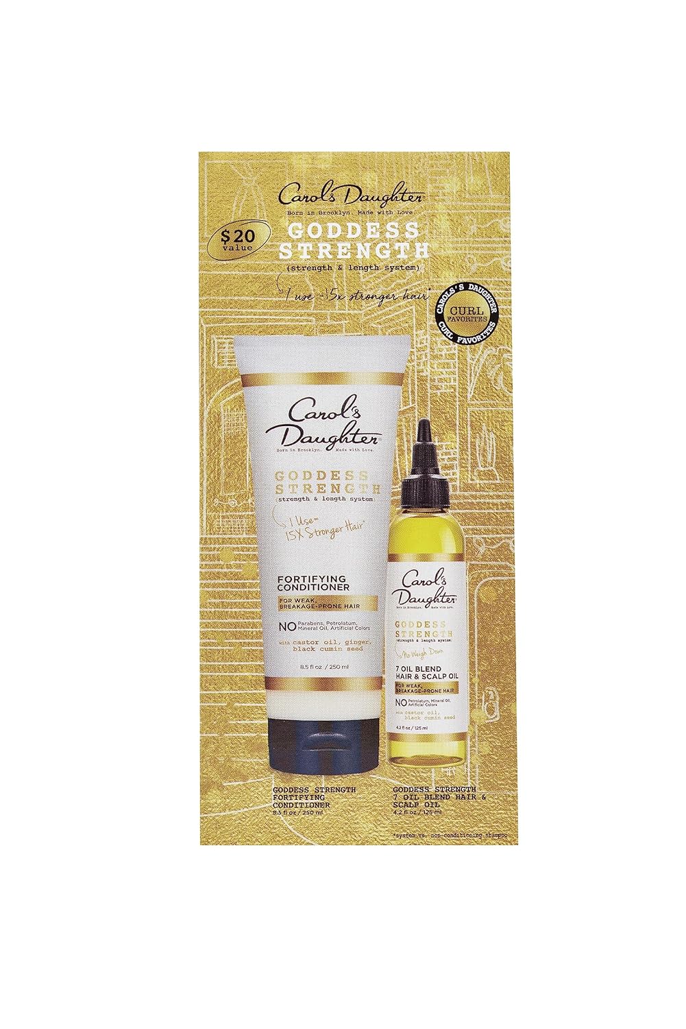 Carol's Daughter Goddess Strength Hair Care Set, Includes Sulfate Free Conditioner and Scalp Oil, Curly Hair Products to Repair and Moisturize, 1 Kit