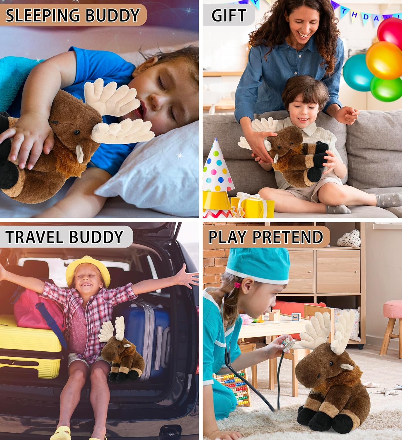 DolliBu Floppy Moose Stuffed Animal - Huggable Plush, Adorable Playtime Toy, Cute Wildlife Animal Cuddle Gift, Super Soft Plush Doll for Kids and Adults - 12 Inches