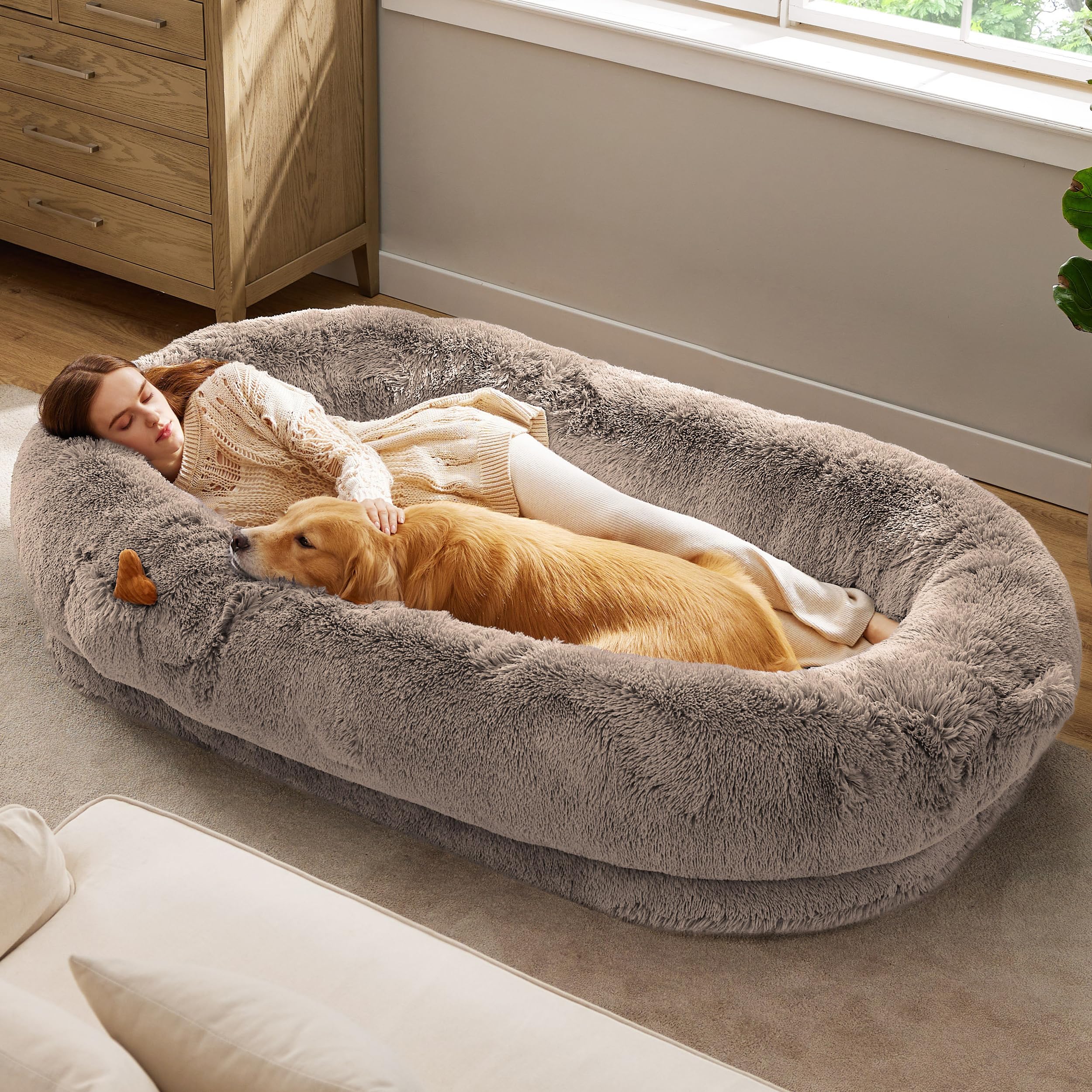 Bedsure Human Dog Bed for Adult, Plush Giant Calming Nest Bed Orthopedic