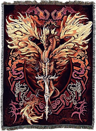 Pure Country Weavers Ruth Thompson - Manta con diseño de hoja de llama XL  Regalo de fantasía dragón manta tejida de algodón  Fabricado en los