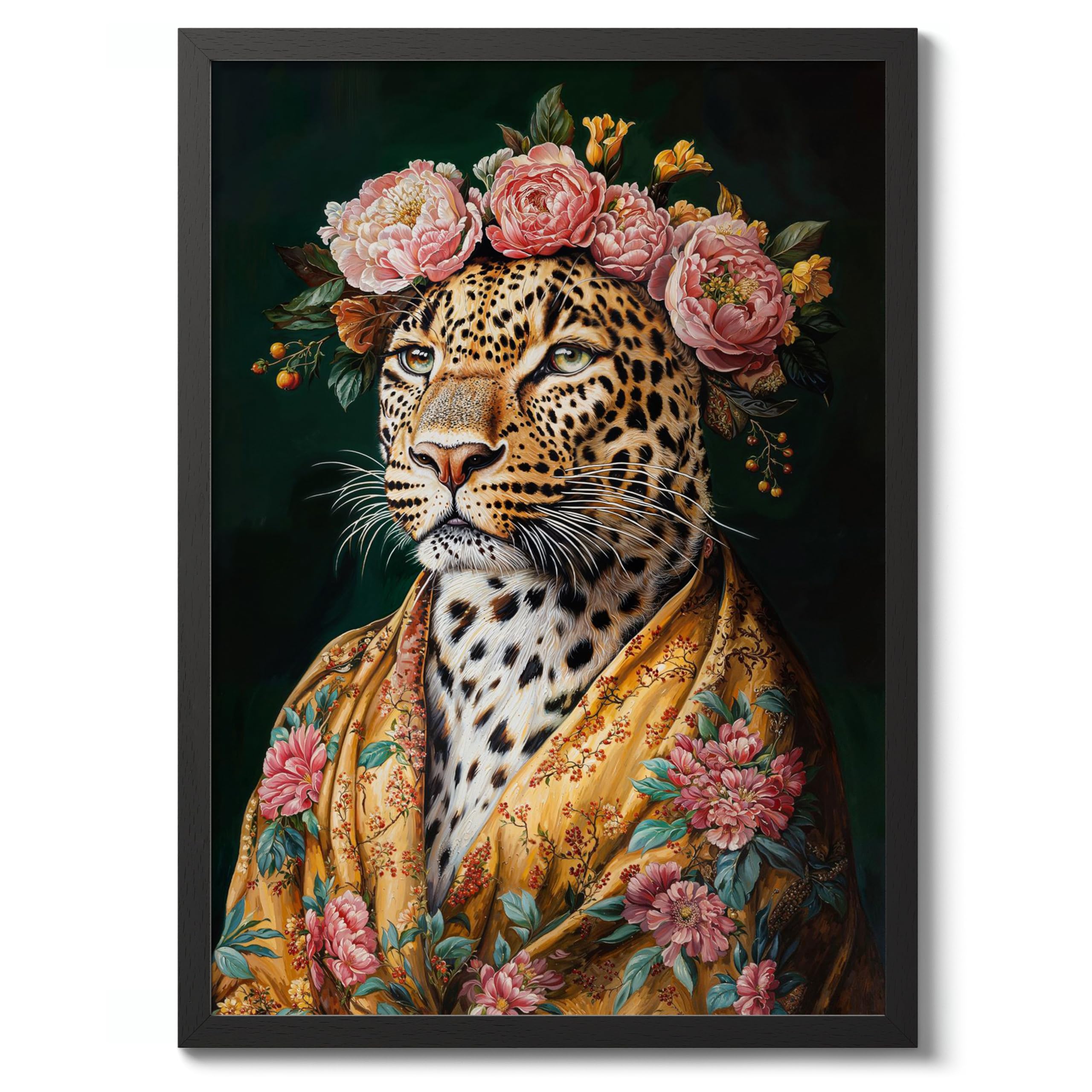 Leopard Tudor Animals Poster, Funny Pets Wall Art Prints, Historical Animal Portraits, Living Room Home Decor, A5 (Black Frame) - 24.1x17.9cm — image 1
