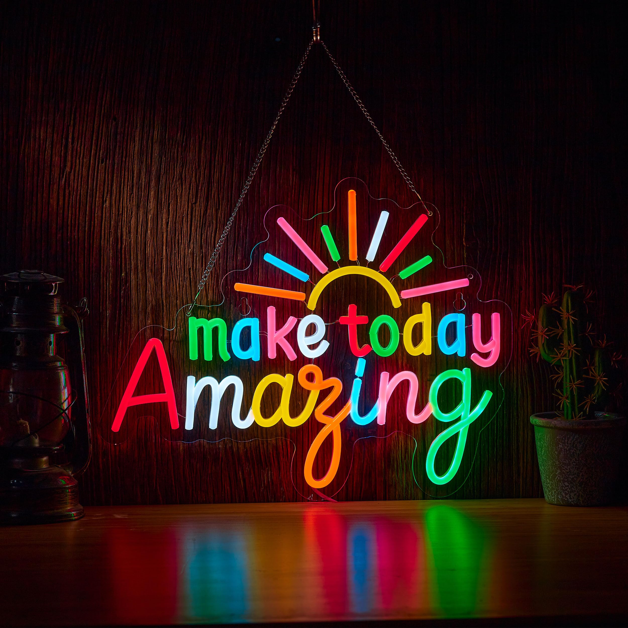 Make Today Niesamowity neonowy znak do klasy, dekoracja ścienna, możliwość ściemniania, cytat pozytywny i górny, lampka neonowa, zasilana przez USB, tęczowy kolor, podświetlany znak na ślub, do