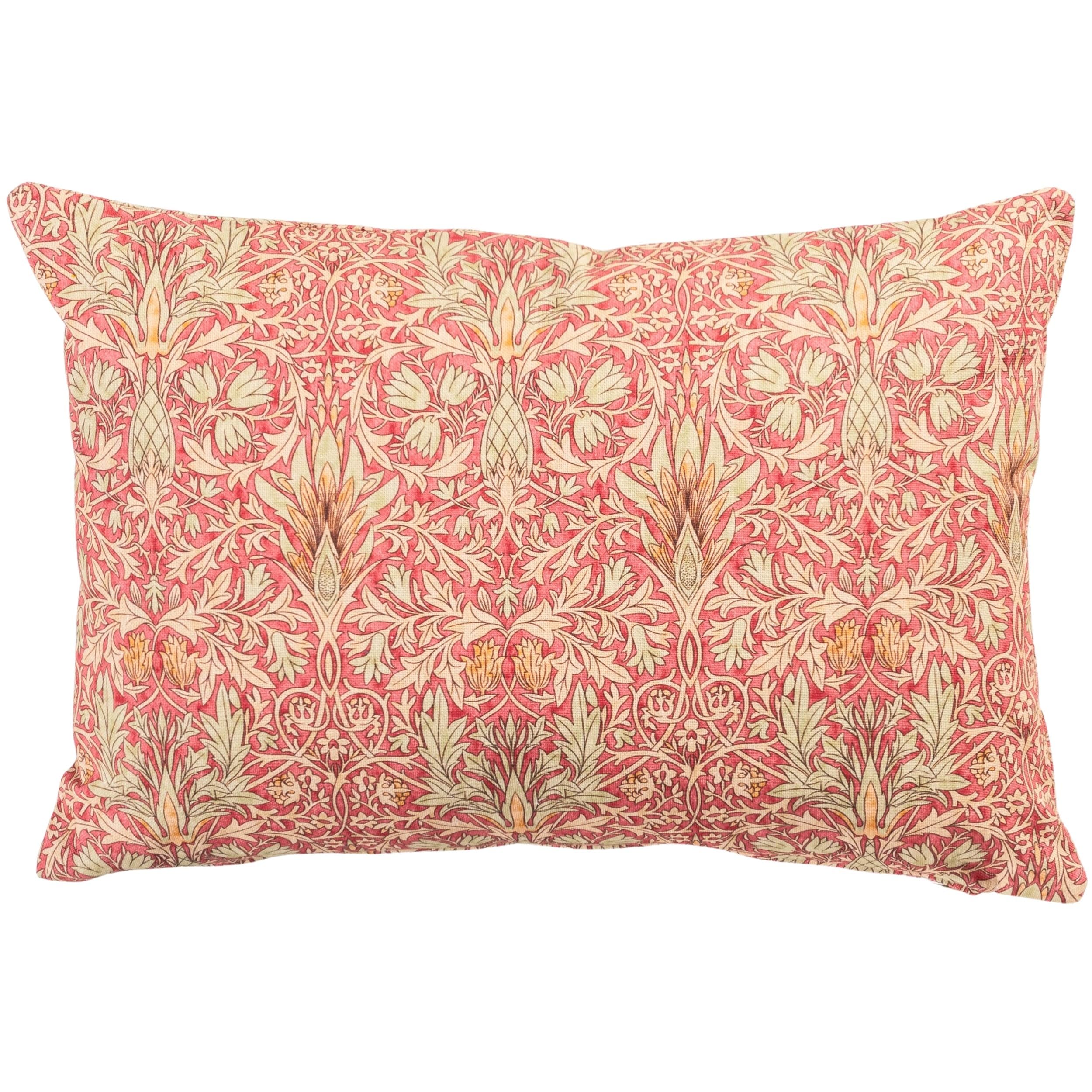 Linen Loft Red William Morris Snakeshead Boudoir Cushion Cover In Traditional Floral Motif And Botanical Design. 17X12 Rectangle Cover Only