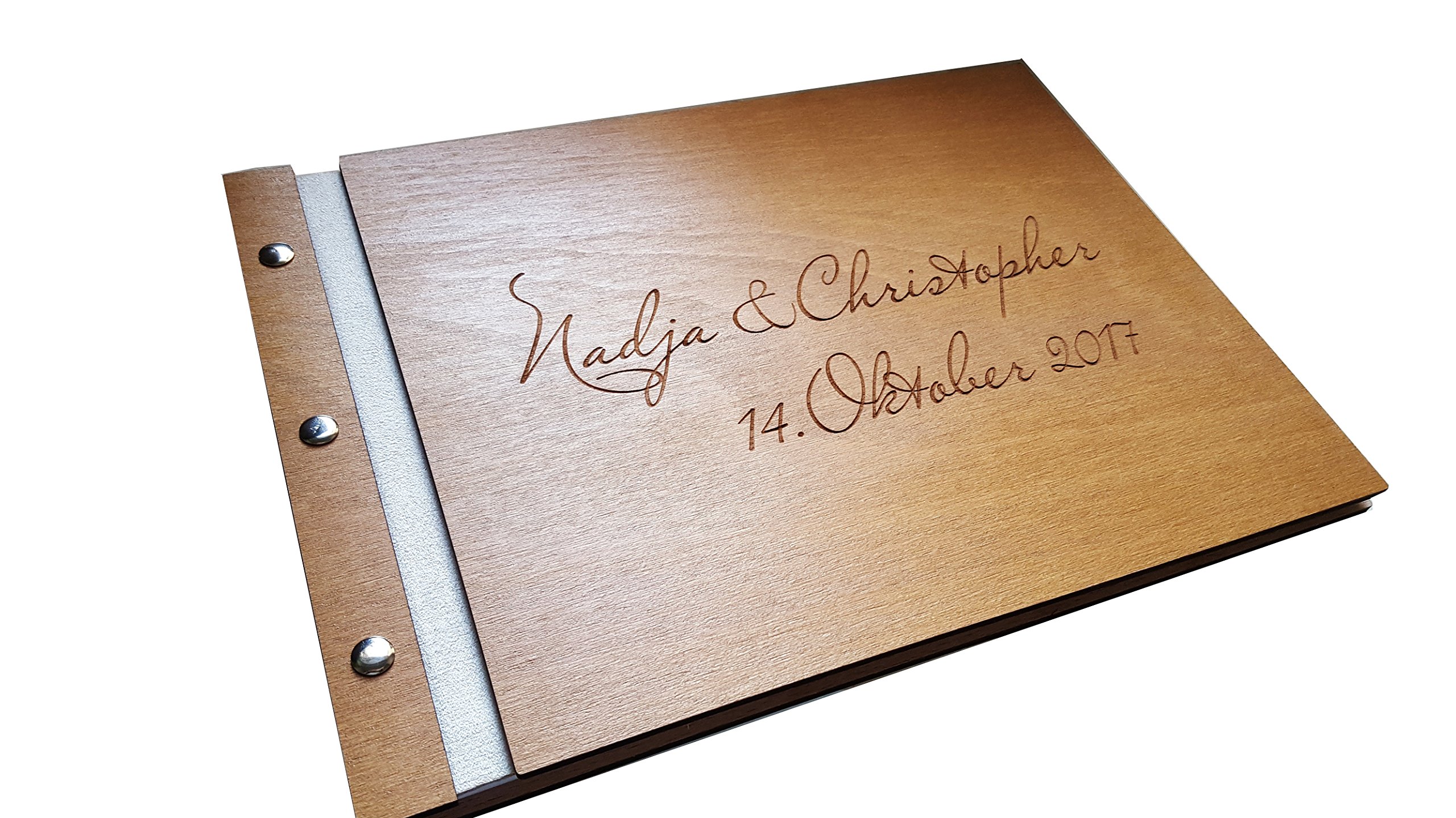 Manschin-Laserdesign Gästebuch aus Holz zur Hochzeit, Geburstag, Jubiläum personalisiert Hochzeitsbuch Hochzeitsgästebuch graviert Individuell Wunschlogo Wunschnamen Wunschdatum (30 Blätter)