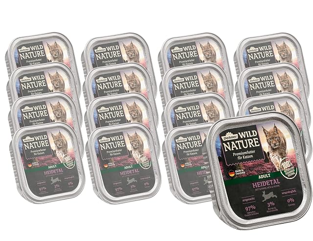 Dehner Wild Nature - Comida para Gatos para Adultos, Valle de Brezo, Conejo y Pollo, 16 x 100 g (1,6 kg)