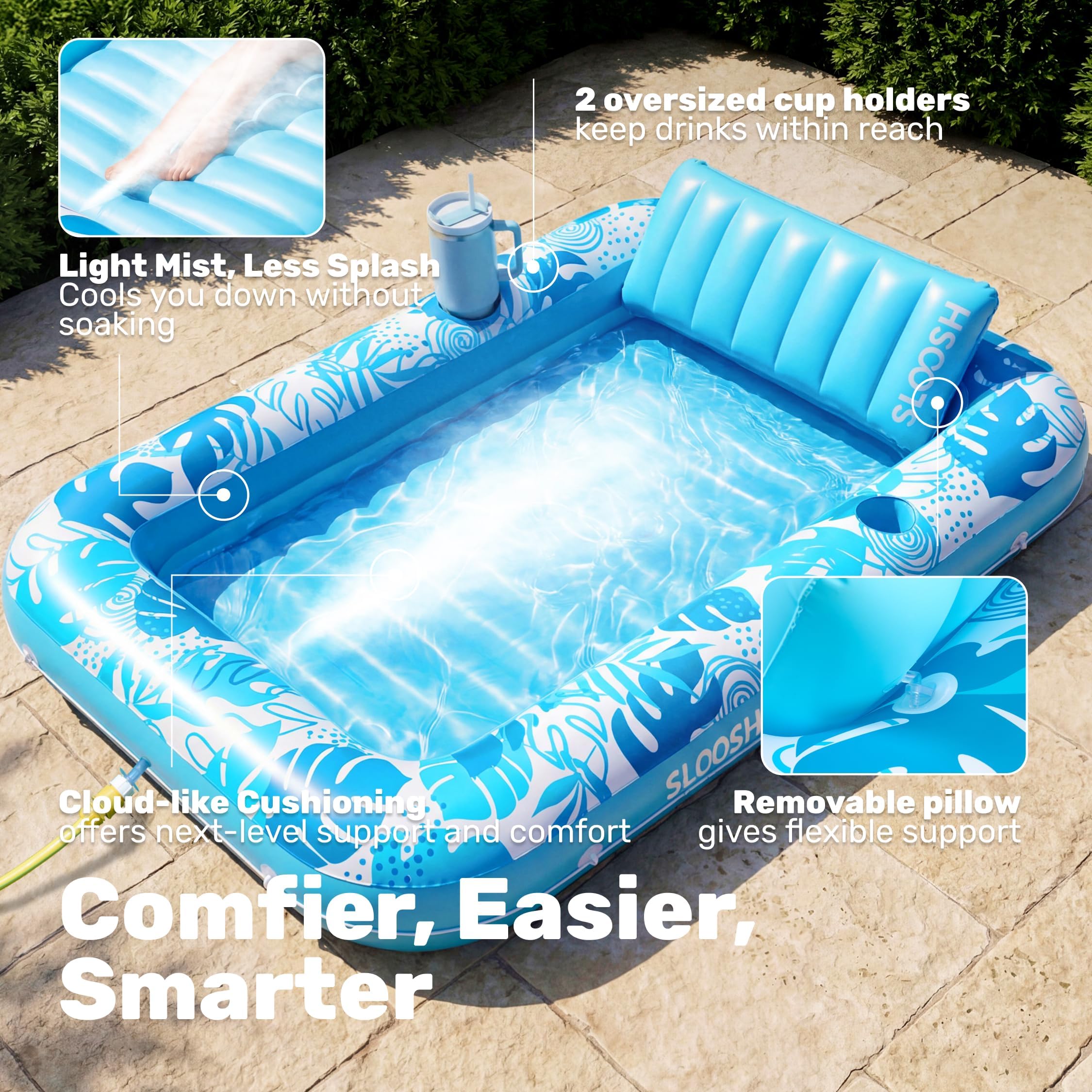 Flotador inflable de piscina de bronceado Sloosh, balsa de bronceado para adultos, flotador de piscina, balsa para tomar el sol, tumbona de bronceado inflable para piscina, cama de bronceado para