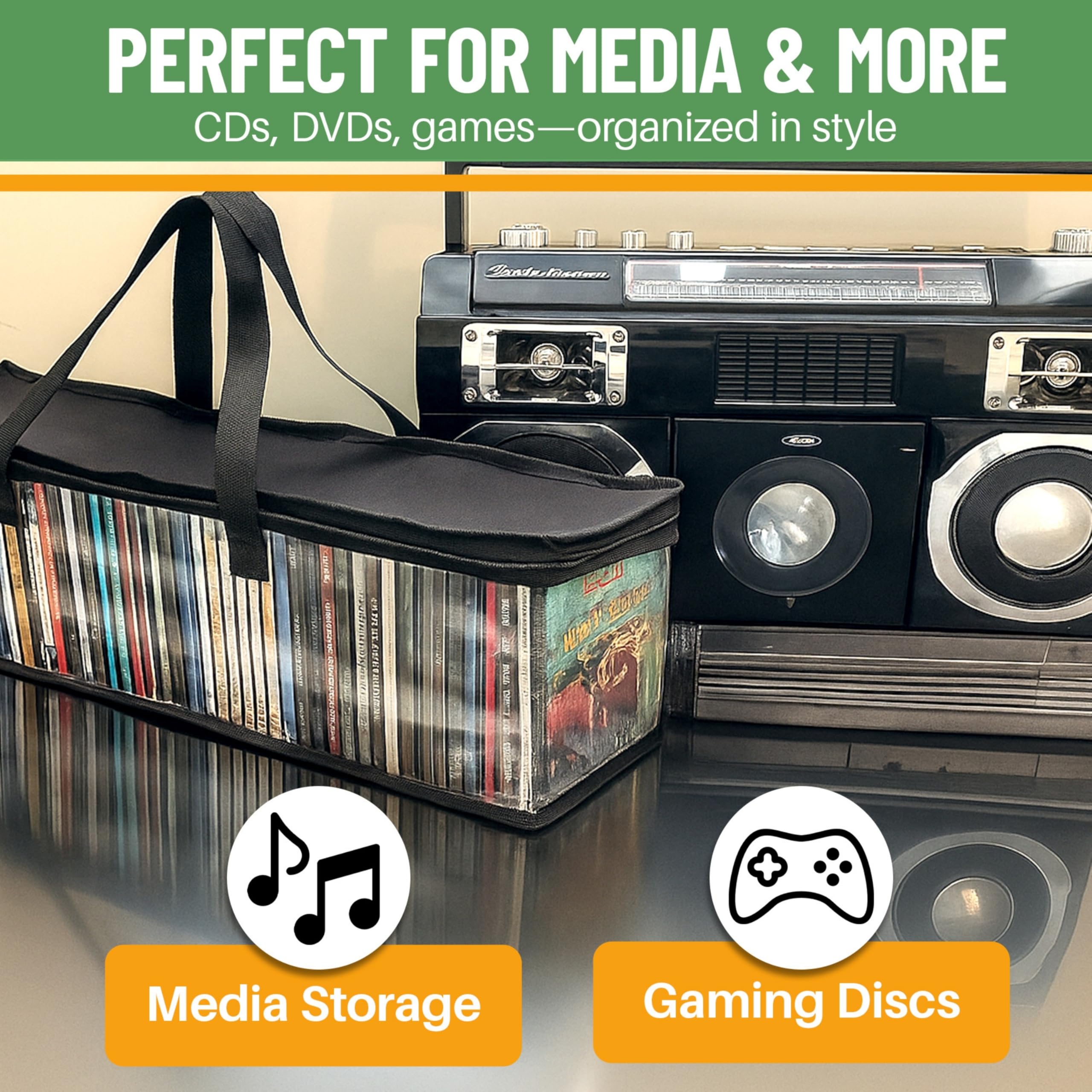 Evelots Bolsas de almacenamiento de CD (paquete de 4) funda de transporte de plástico PVC transparente con cremallera, capacidad para 400 CD en total, asas fuertes, protege CD, videojuegos, música de