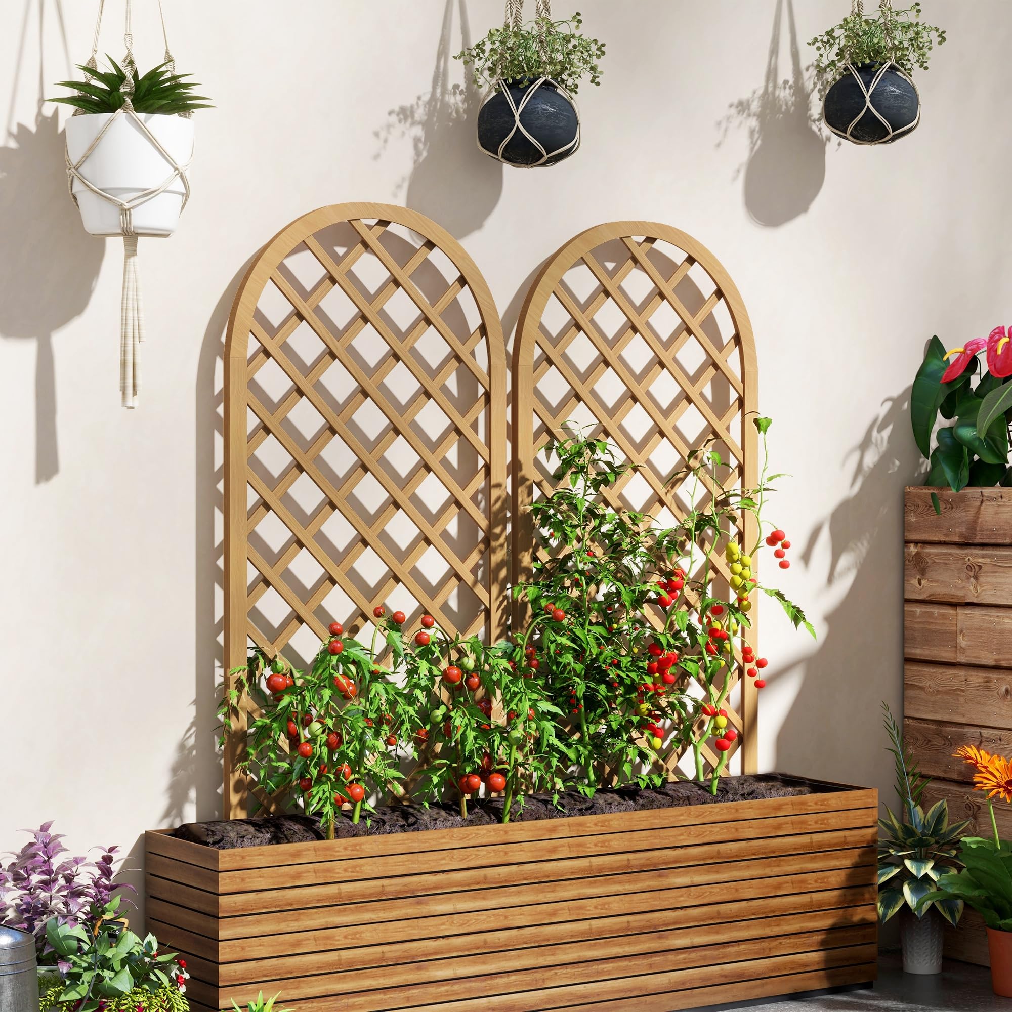 Outsunny Set di 2 tralicci in legno per il giardino - pannello ad arco per piante rampicanti - dim. un pannello: 60L x 120H cm