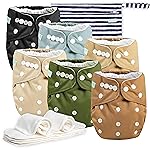wegreeco Cloth Diapers 6 Pack with 6 Inserts & 1 Wet Bag, Washable Cloth Diapers for Babies, One Size Adjustable Reusable (Warm Colour)