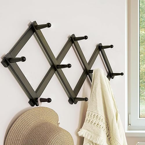 Miniatura 2 de Dseap Percha de pared de acordeón Perchero expandible de madera de 16 pulgadas de alto, perchero para sombreros, gancho de acordeón para gorras de
