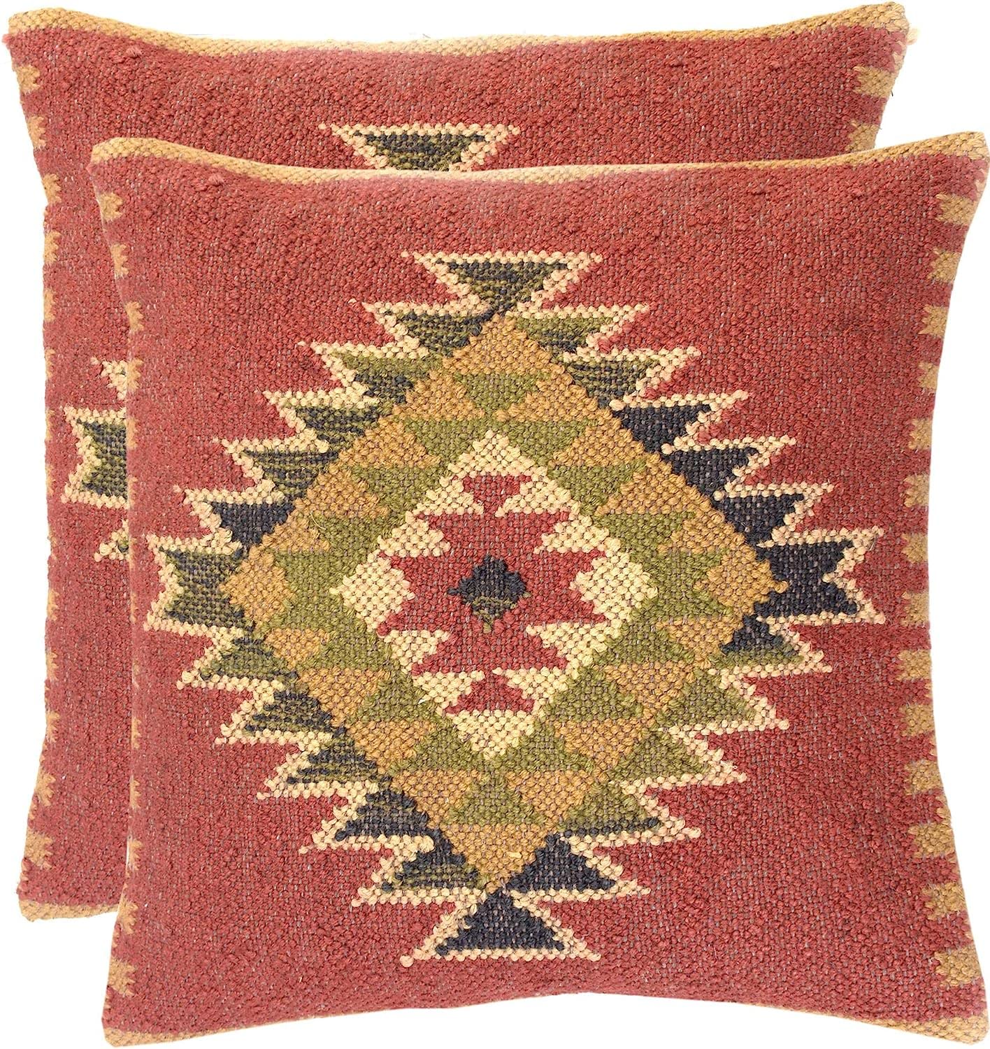 Indian Hand Made 2 PCS Set of Hand Woven Indian Kelim Cushion Cover 18x18 Boho Ethnic Shams Jute Pillow Cases Decorative Jute Square Pillow Cases by Arise Export