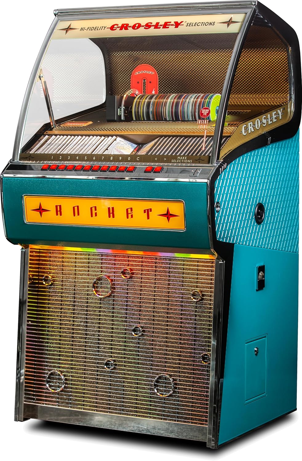 Crosley CR1207C-TQ Rocket Full Size CD Jukebox with Bluetooth - Holds 80 CDs, Turquoise