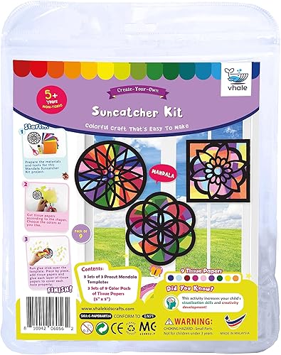 Miniatura 5 de VHALE Suncatchers Craft 3 juegos (9 recortes) con papel de seda con efecto de vitral, kit de atrapa el sol, arte de ventana, manualidades en el