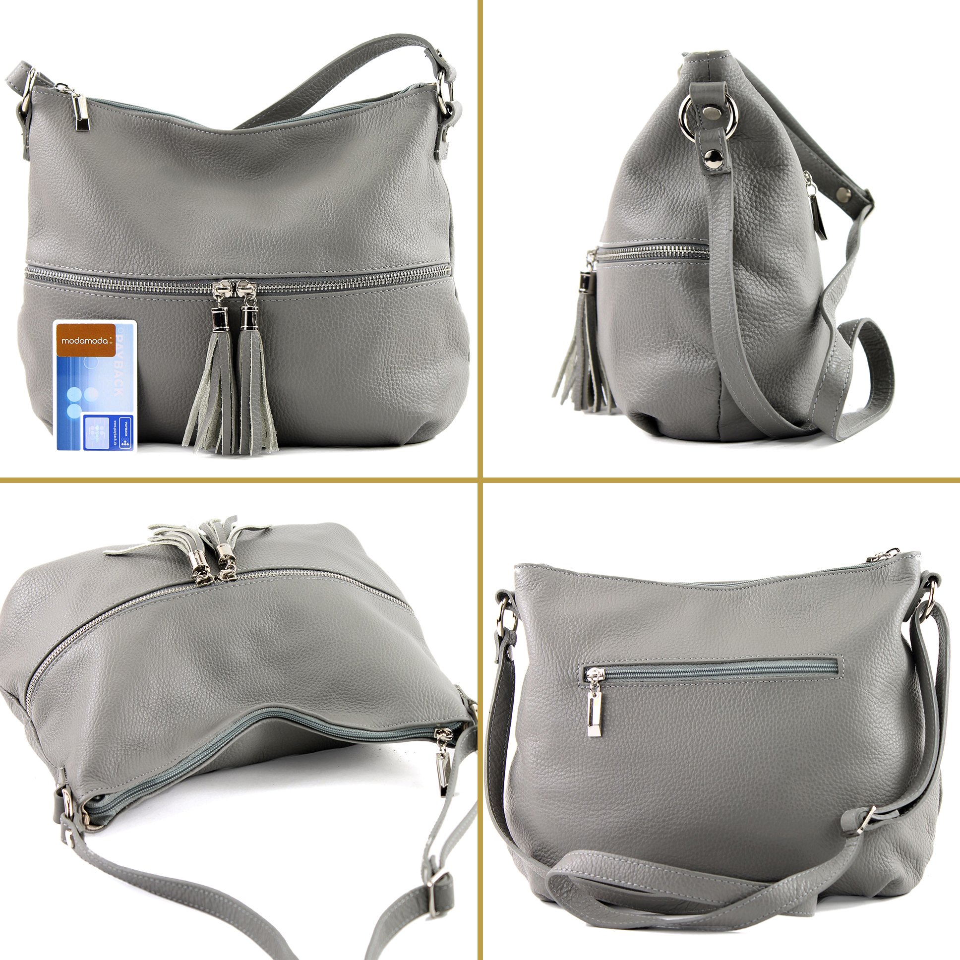 modamoda de T159 Damen Leder Schultertasche Umhängetasche, handmade in Italy