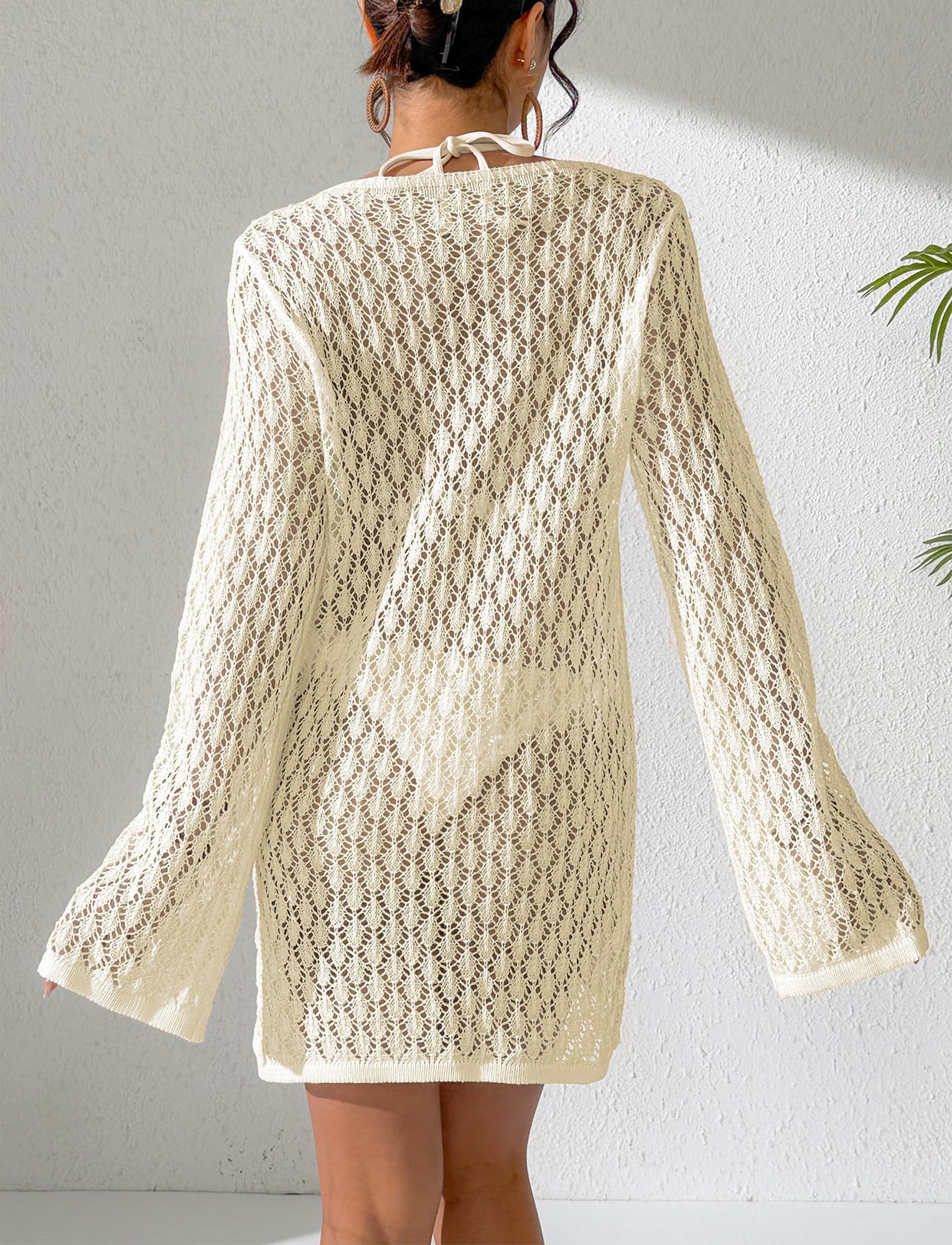 FEOYA Abito da spiaggia da donna lavorato a maglia, bikini copertura Up uncinetto poncho da spiaggia Crochet Mini Dress Pareos Beachwear