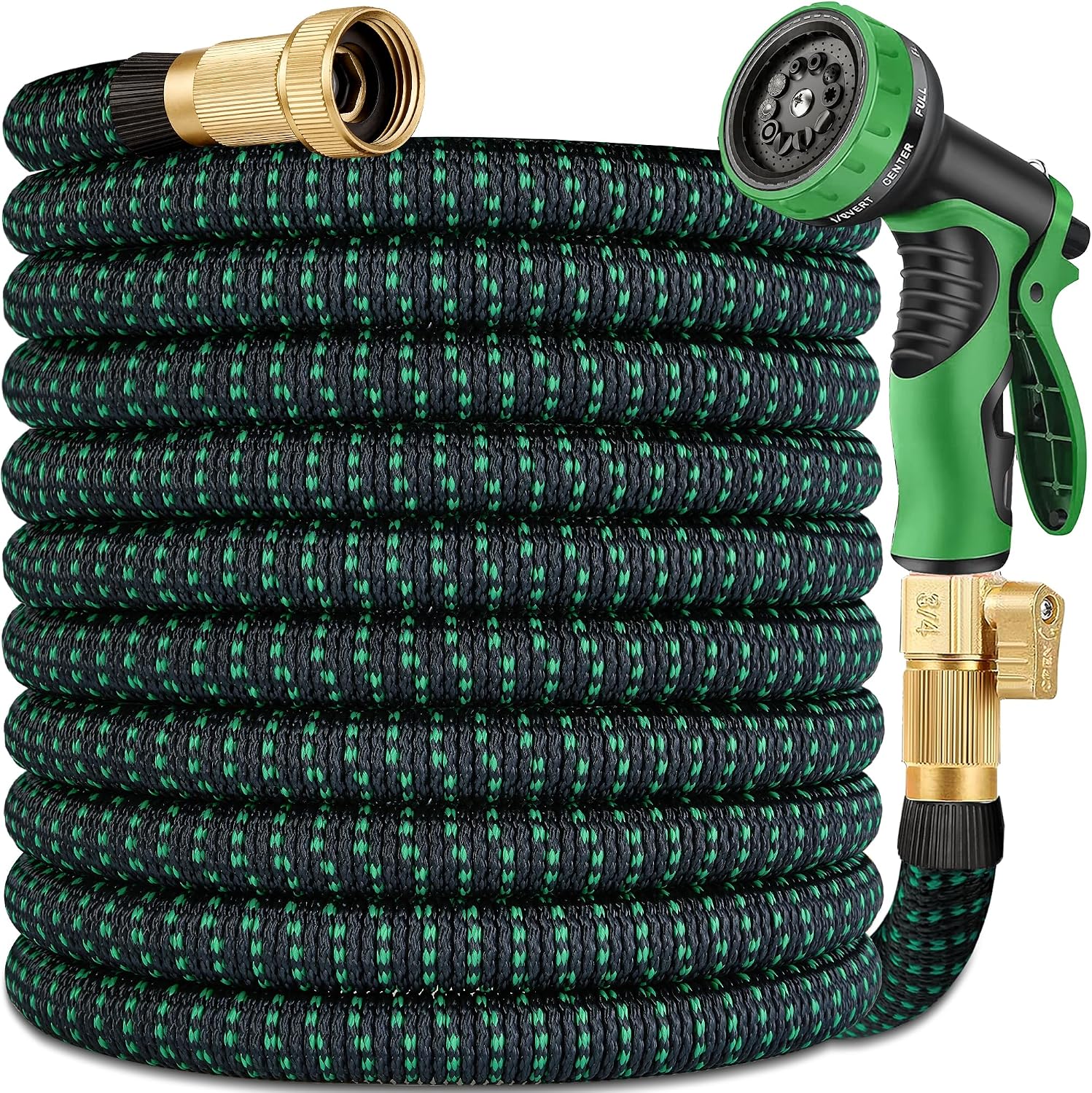 Expandable Garden Hose - 100 ft Expanding Water Hoses, No Kink Lightweight Flexible Hose with 3/4" Solid Fittings and 3-Layer Latex Cores - 100ft Retractable Stretch Car Washing Pipes