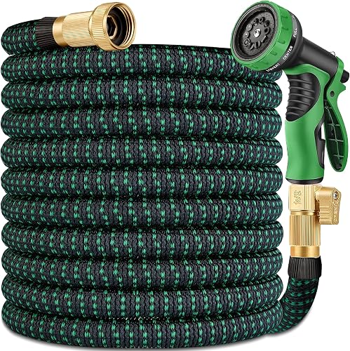 100 ft Expandable Garden Hose - Heavy Duty Expanding Water Hoses with 10 Spray Nozzle - Retractable,Flexible,Never Kink & Tangle Car Washing Pipe for Yard, Outdoor garden hoses