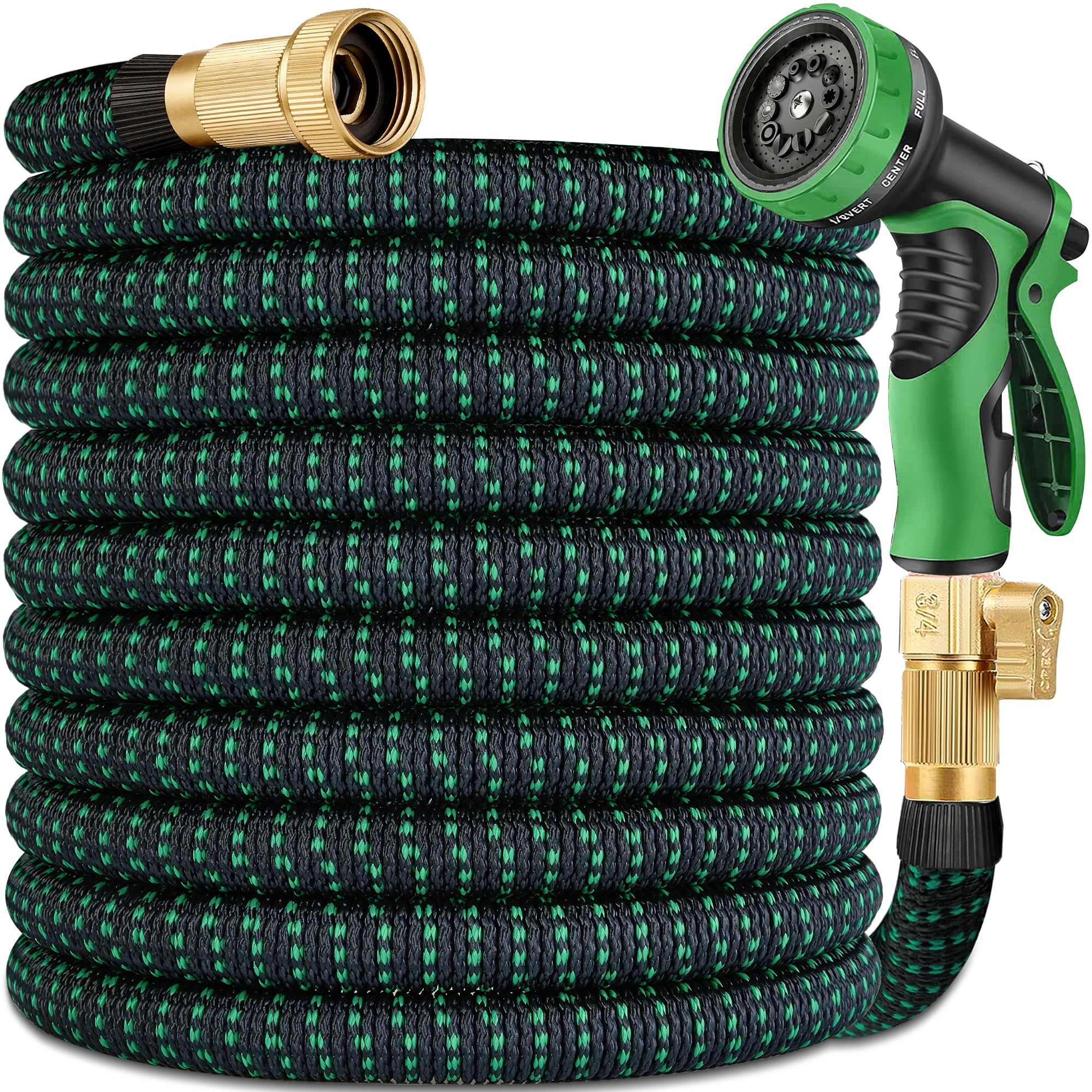 View 1 of 100 ft Expandable Garden Hose - Heavy Duty Expanding Water Hoses with 10 Spray Nozzle - Retractable,Flexible,Never Kink & Tangle Car Washing Pipe for Yard, Outdoor garden hoses