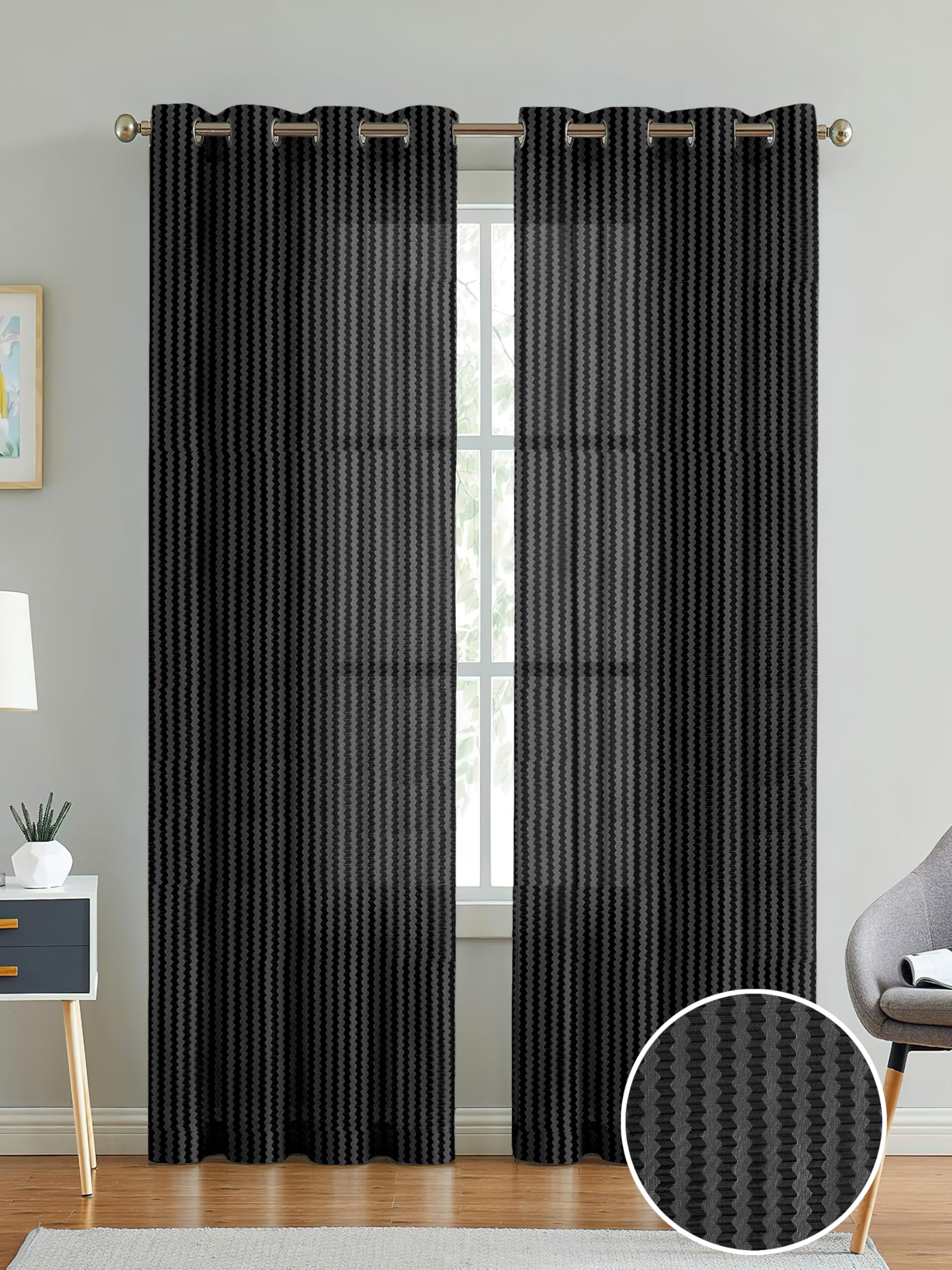 Cortina Polyster Transparent Curtain Set |Window Installation | Bedroom Living Room Kids Room | 9 Feet Window Curtain Pack of 2 | Black
